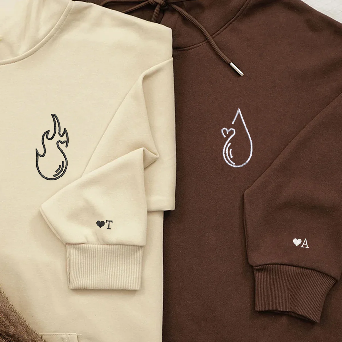 Custom Embroidered Water and Fire Matching Hoodies for Couples - Image 5