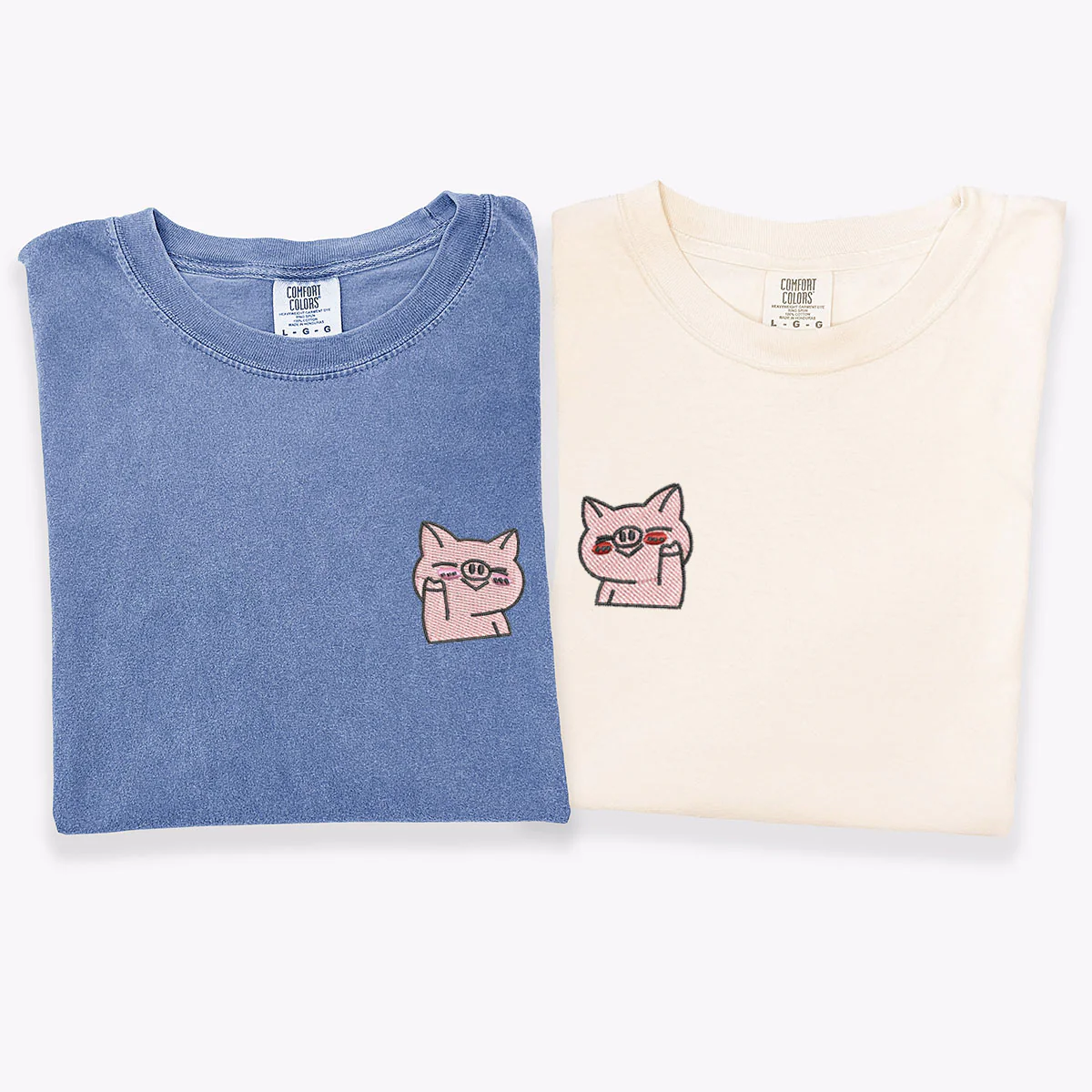 Custom Embroidered Waving Pigs Matching T-shirts for Couples - Image 3