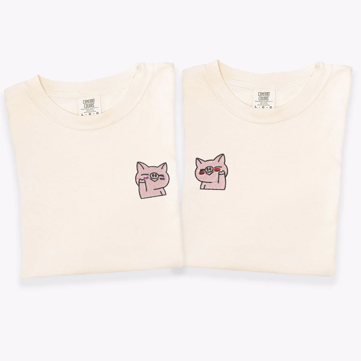 Custom Embroidered Waving Pigs Matching T-shirts for Couples - Image 4
