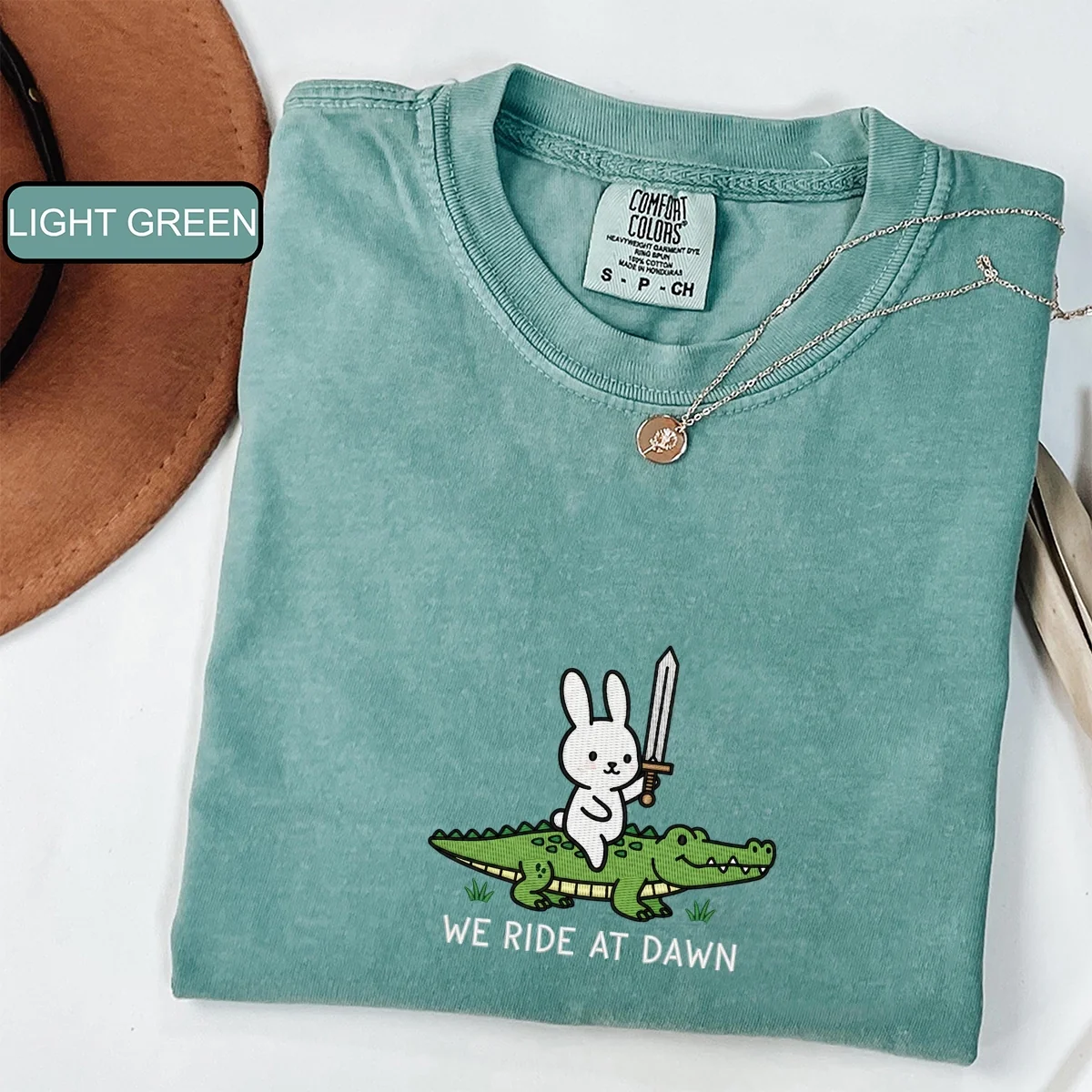 Custom Embroidered We Ride at Dawn T-Shirt | Funny Bunny & Alligator Tee – DnD Adventure - Image 2