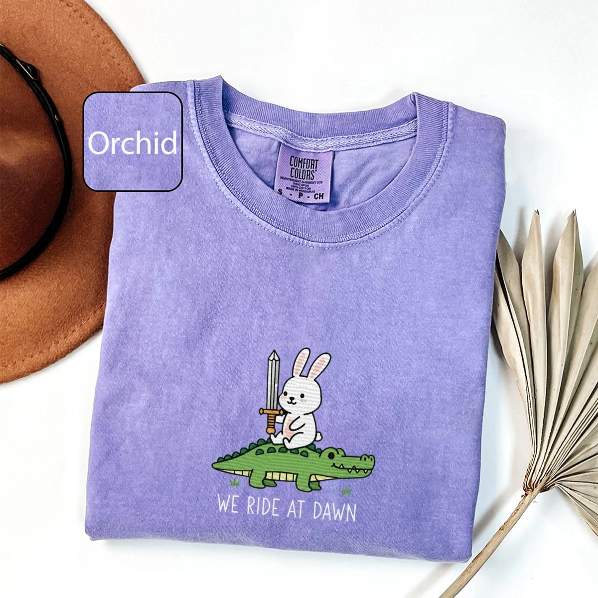 Custom Embroidered We Ride at Dawn T-Shirt | Funny Bunny & Alligator Tee –  Renaissance Faire Gift - Image 4
