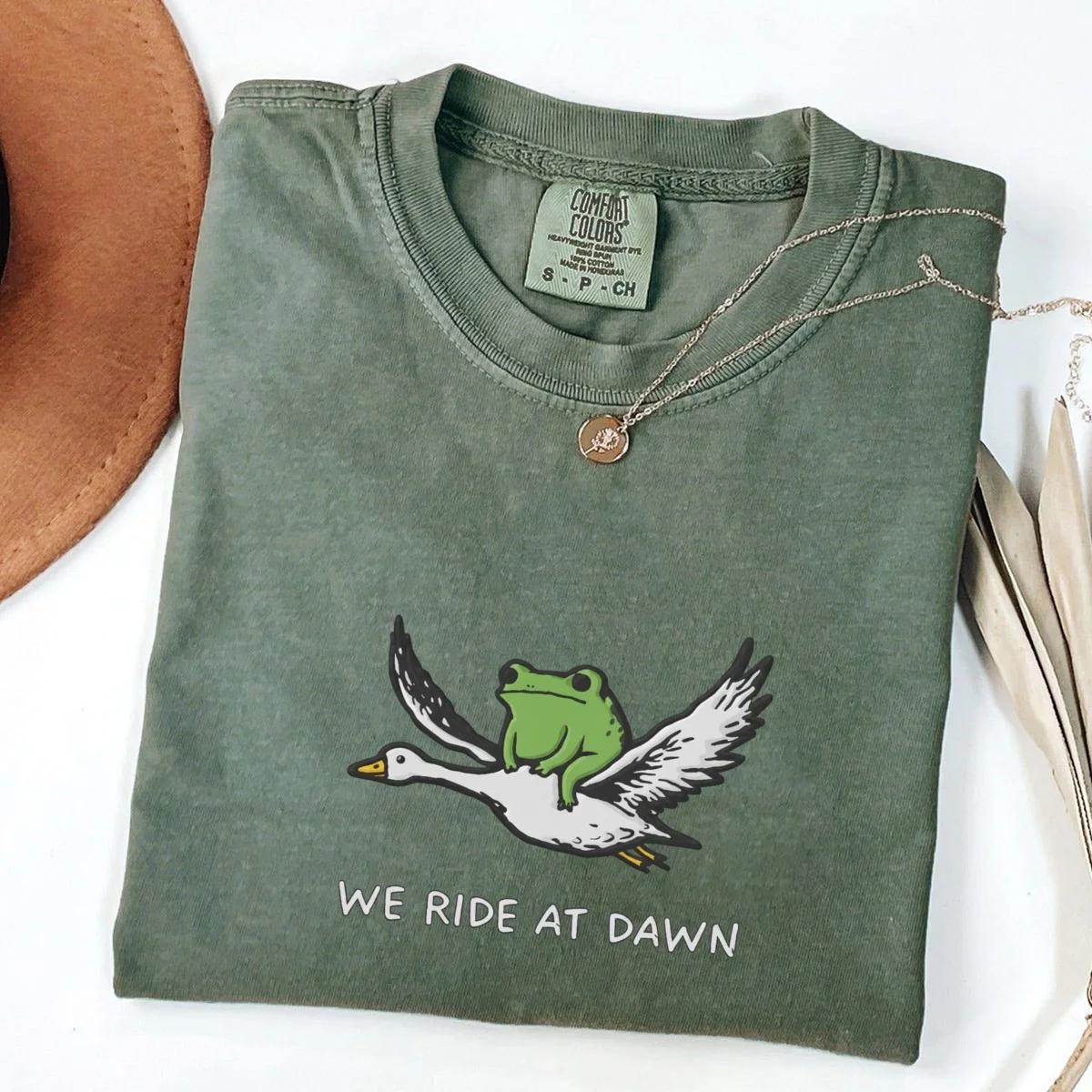 Custom Embroidered We Ride at Dawn T-Shirt | Funny Frog & Goose Meme Tee – Chaotic Animal Gamer Gift