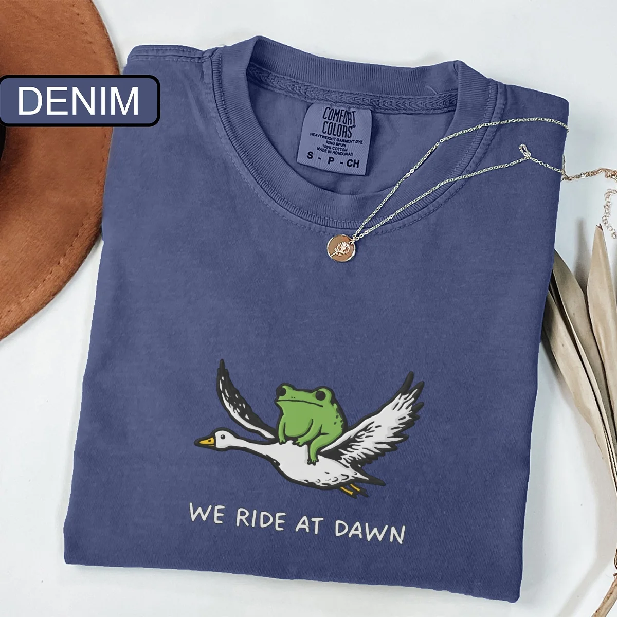 Custom Embroidered We Ride at Dawn T-Shirt | Funny Frog & Goose Meme Tee – Chaotic Animal Gamer Gift - Image 2