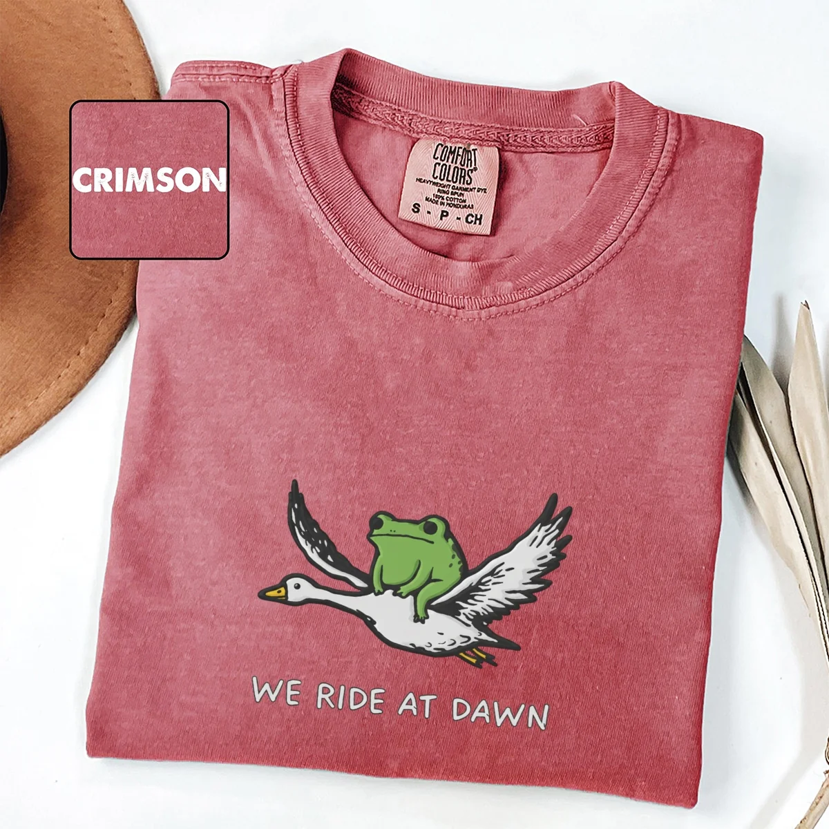 Custom Embroidered We Ride at Dawn T-Shirt | Funny Frog & Goose Meme Tee – Chaotic Animal Gamer Gift - Image 3