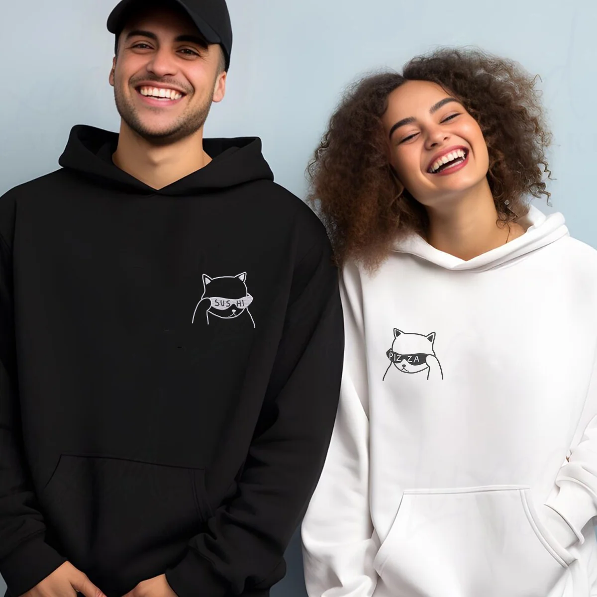 Custom Embroidered What Are We Eating Today Matching Hoodies for Couples - Image 7
