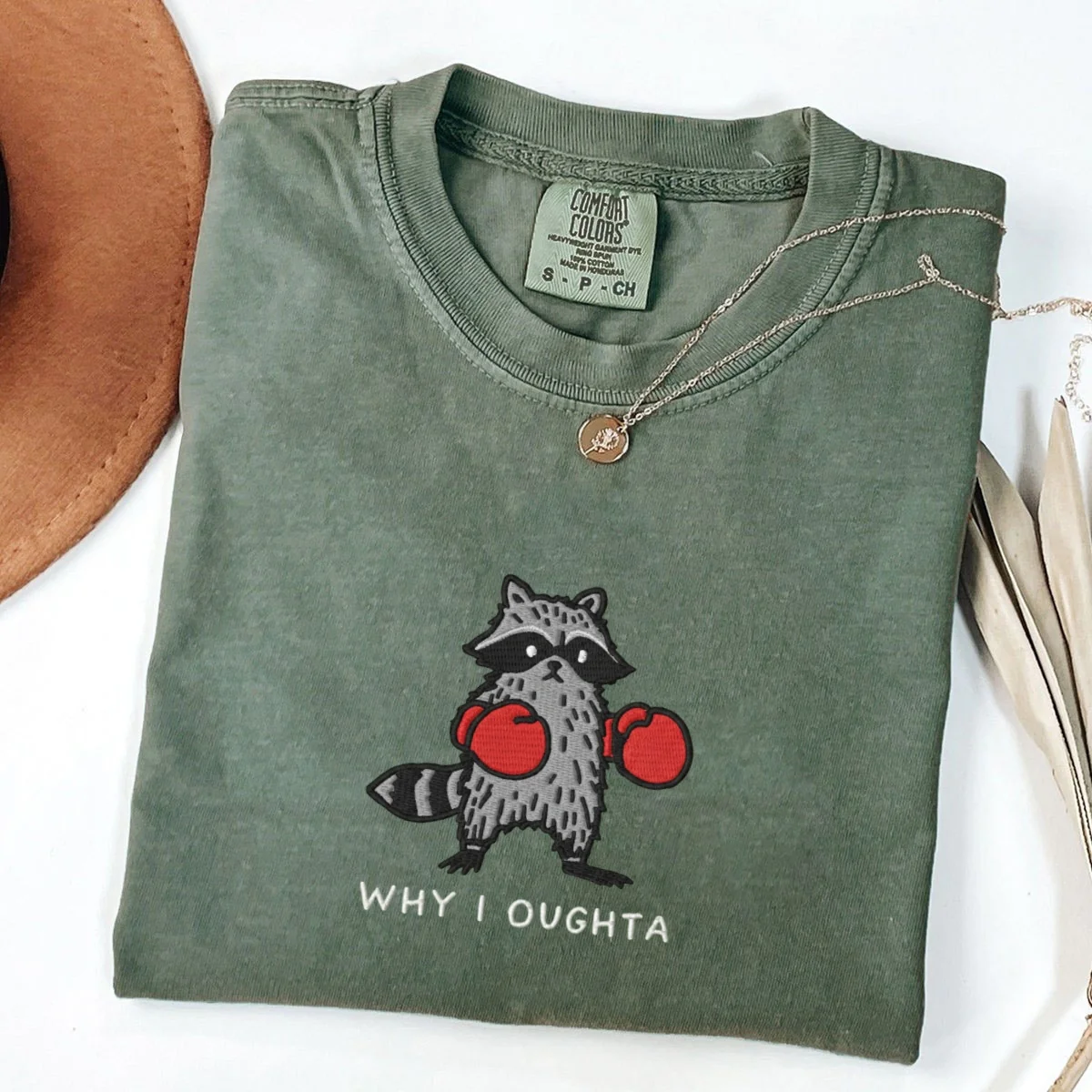 Custom Embroidered Why I Oughta Raccoon T-Shirt – Funny Boxing Animal Tee - Image 6