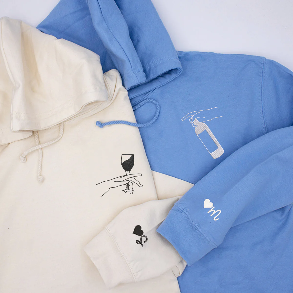Custom Embroidered Wine Connecting People Matching Hoodies for Couples - Image 2