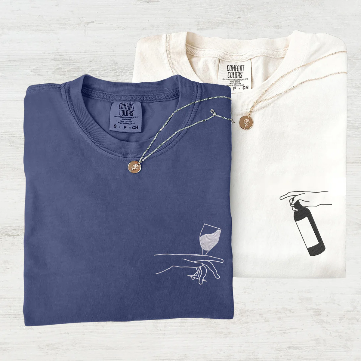 Custom Embroidered Wine Connecting People Matching T-shirts for Couples