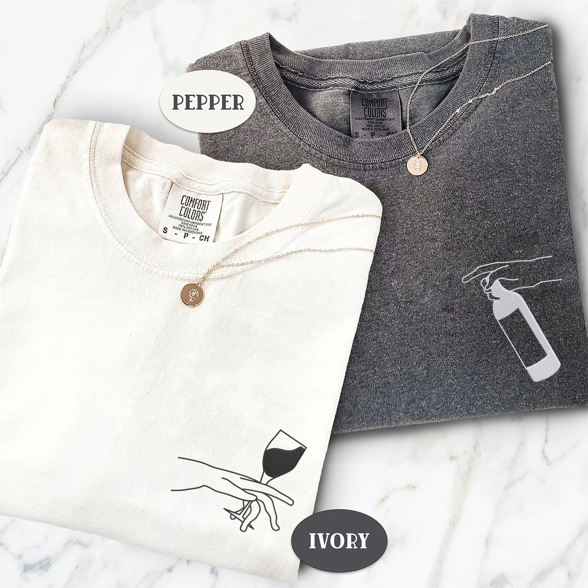 Custom Embroidered Wine Connecting People Matching T-shirts for Couples - Image 3