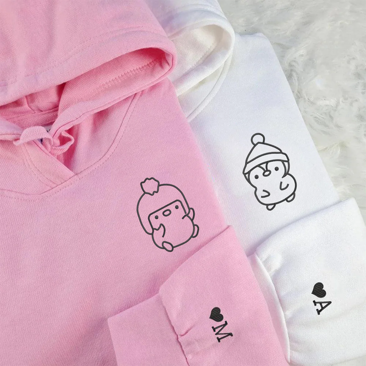 Custom Embroidered Winter Penguin Matching Hoodies for Couples - Image 2