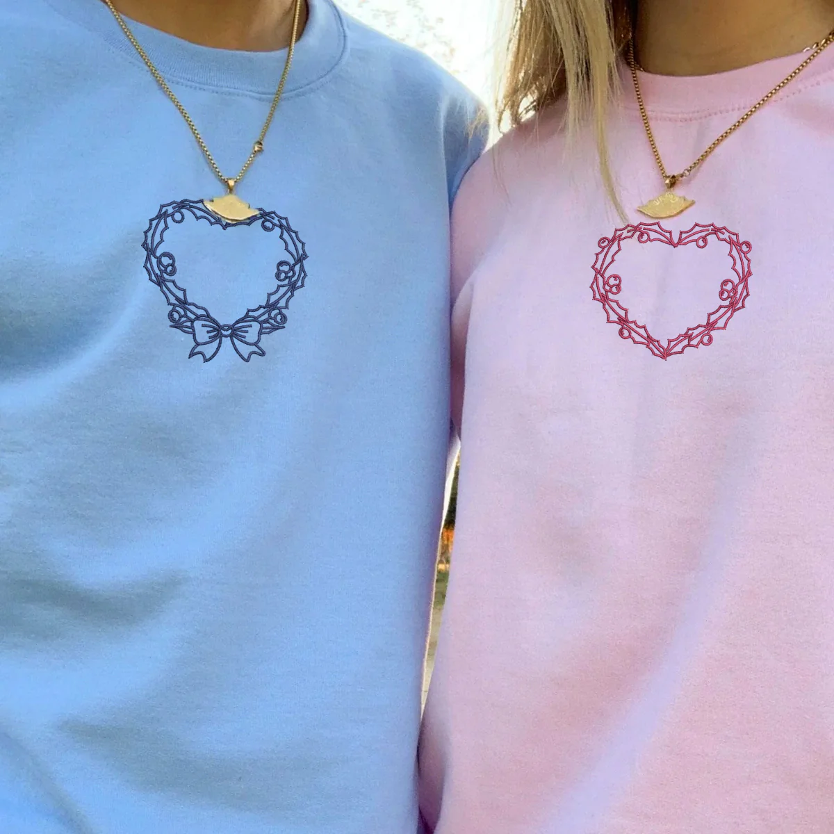 Custom Embroidered Wreath Hearts Matching Hoodies for Couples - Image 4