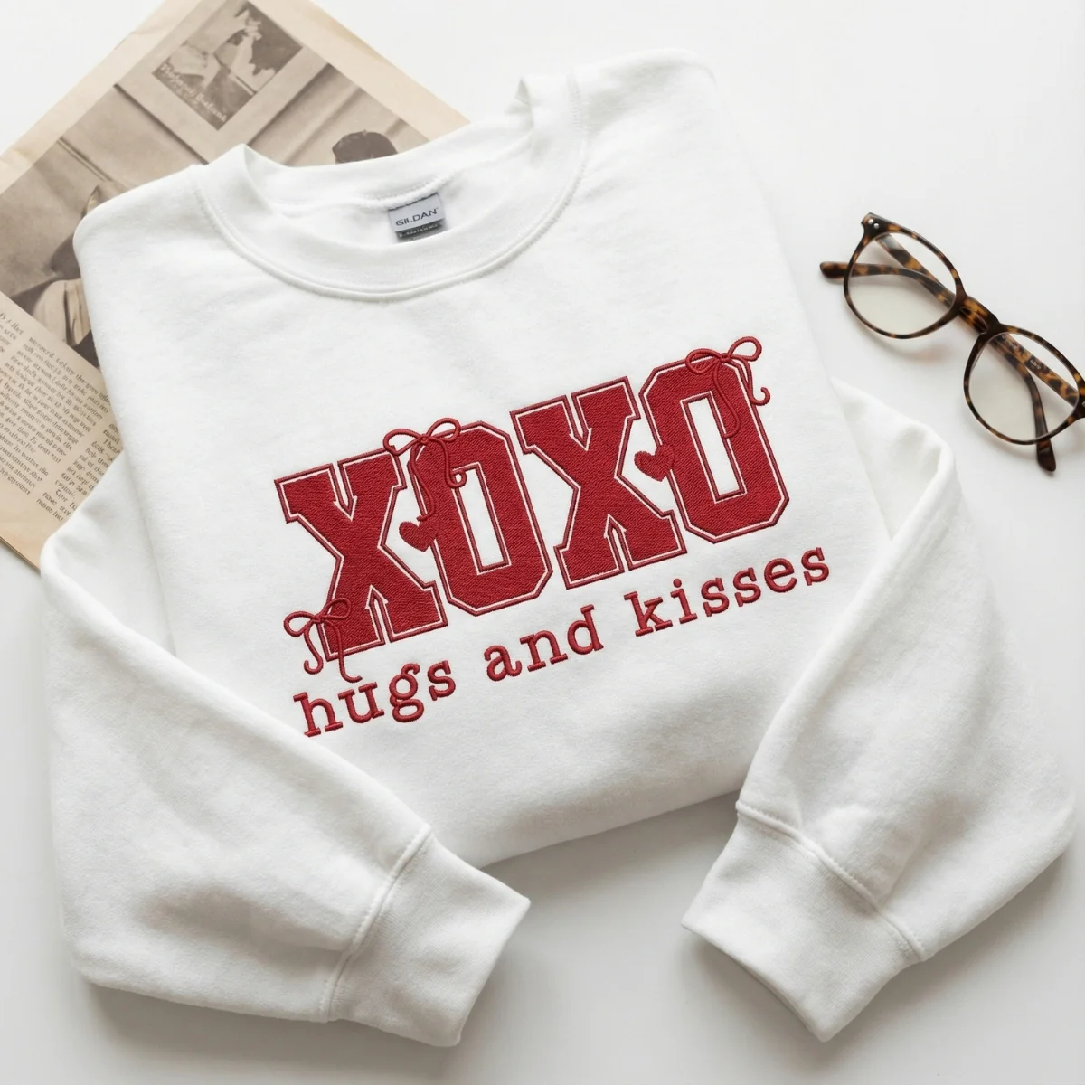 Custom Embroidered XoXo Bow Hoodie - Trendy Valentine Sweatshirt