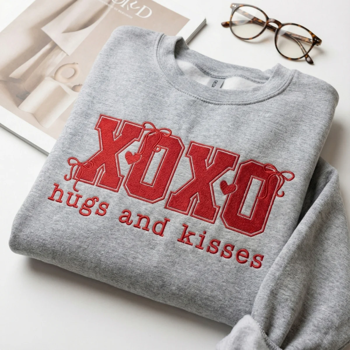 Custom Embroidered XoXo Bow Hoodie - Trendy Valentine Sweatshirt - Image 3