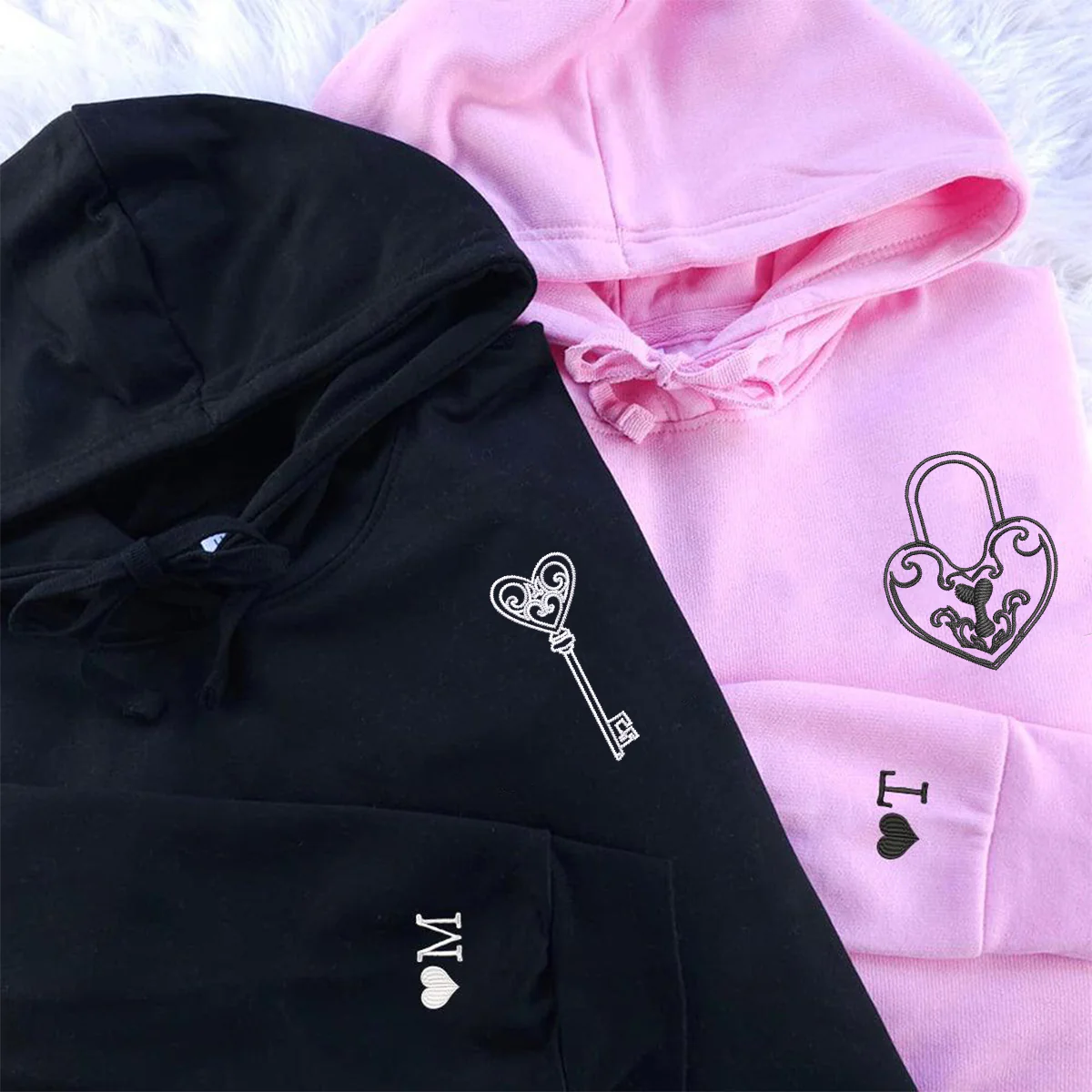 Custom Embroidered You are the Key to my Heart Matching Hoodies for Couples - Image 3