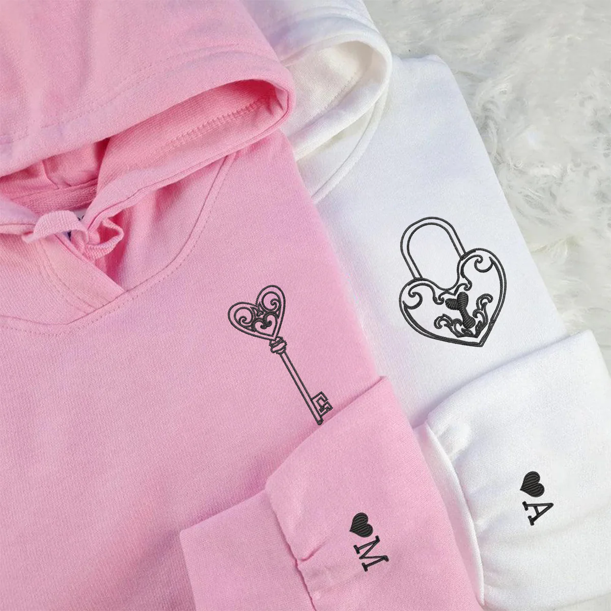 Custom Embroidered You are the Key to my Heart Matching Hoodies for Couples - Image 4