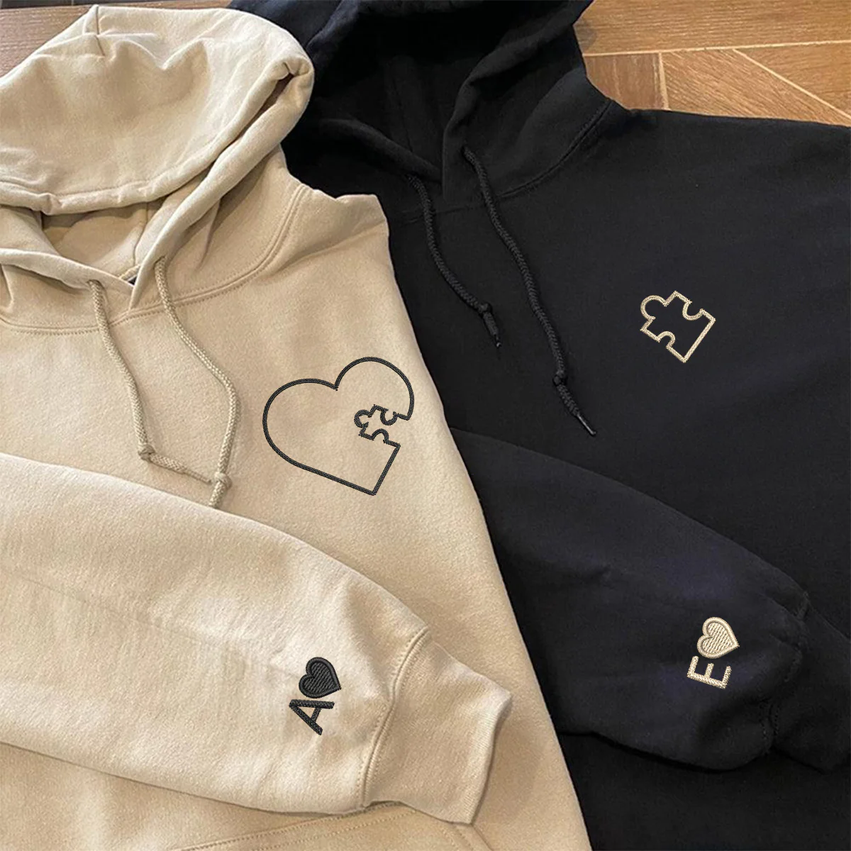 Custom Embroidered You Complete Me Heart Puzzle Matching Hoodies for Couples - Image 5