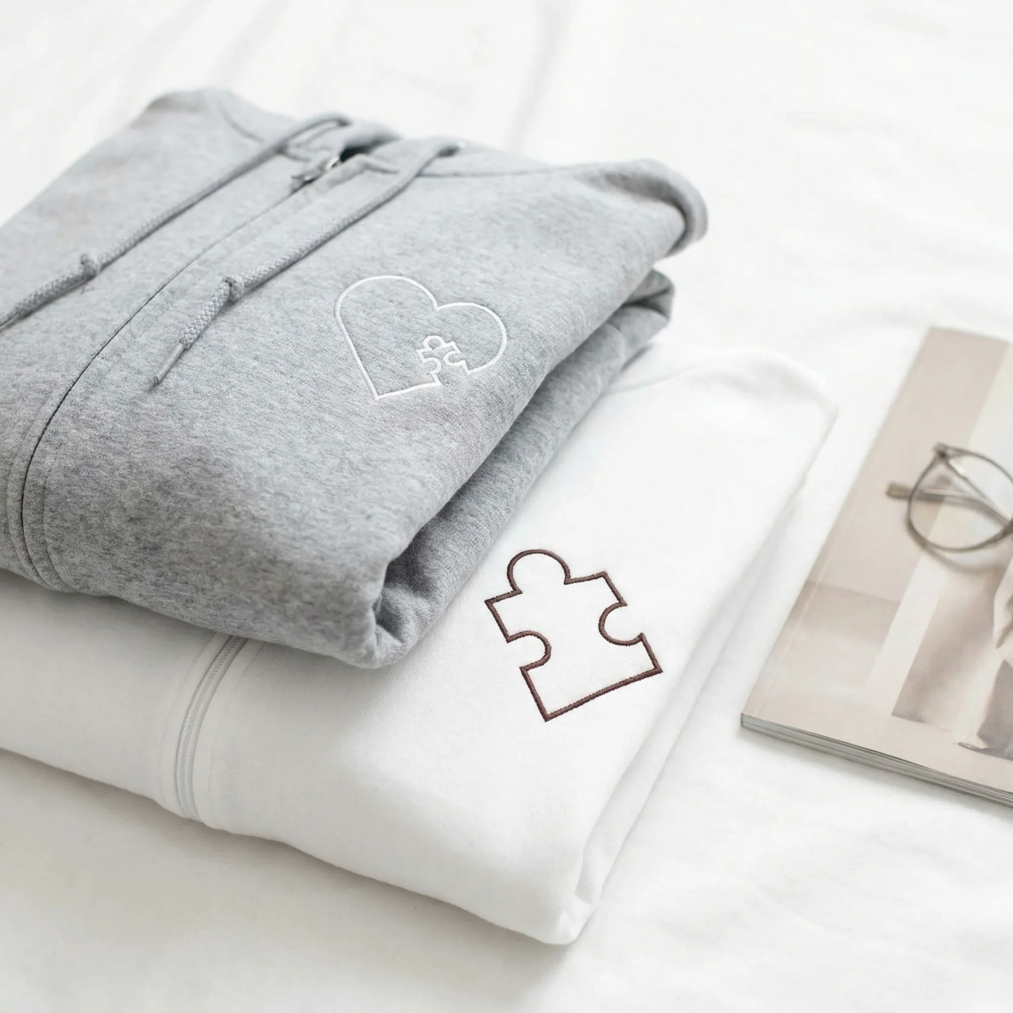 Custom Embroidered You Complete Me Heart Puzzle Matching Quarter Zip Sweatshirts & Full-Zip Hoodie for Couples - Image 6
