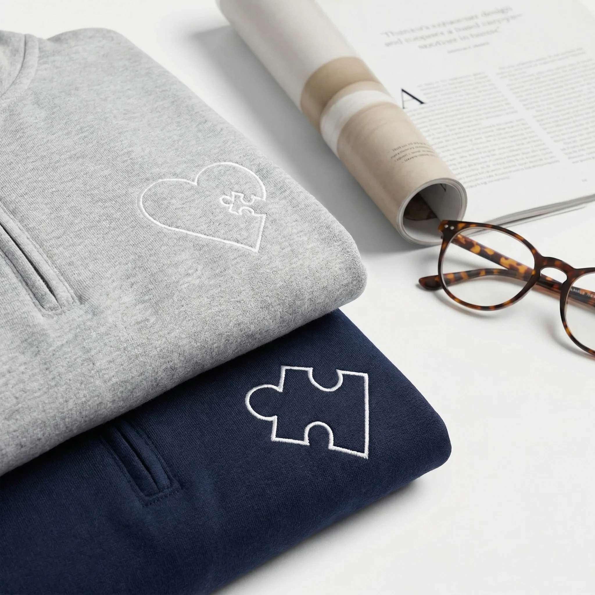 Custom Embroidered You Complete Me Heart Puzzle Matching Quarter Zip Sweatshirts & Full-Zip Hoodie for Couples - Image 7