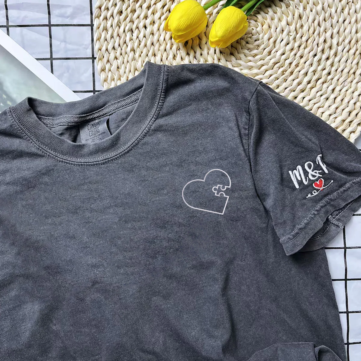Custom Embroidered You Complete Me Heart Puzzle Matching T-shirts for Couples - Image 6