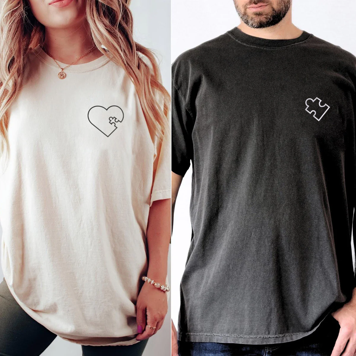 Custom Embroidered You Complete Me Heart Puzzle Matching T-shirts for Couples - Image 8