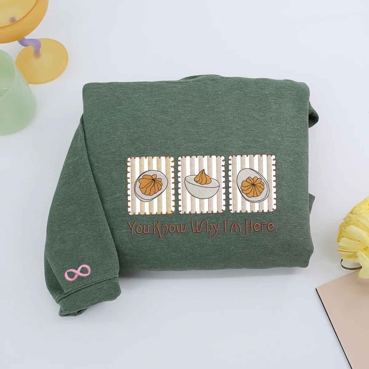 Custom Embroidered You Know Why I’m Here Thanksgiving Hoodie | Funny Deviled Egg Sweatshirt – Cozy Fall Foodie Gift - Image 6
