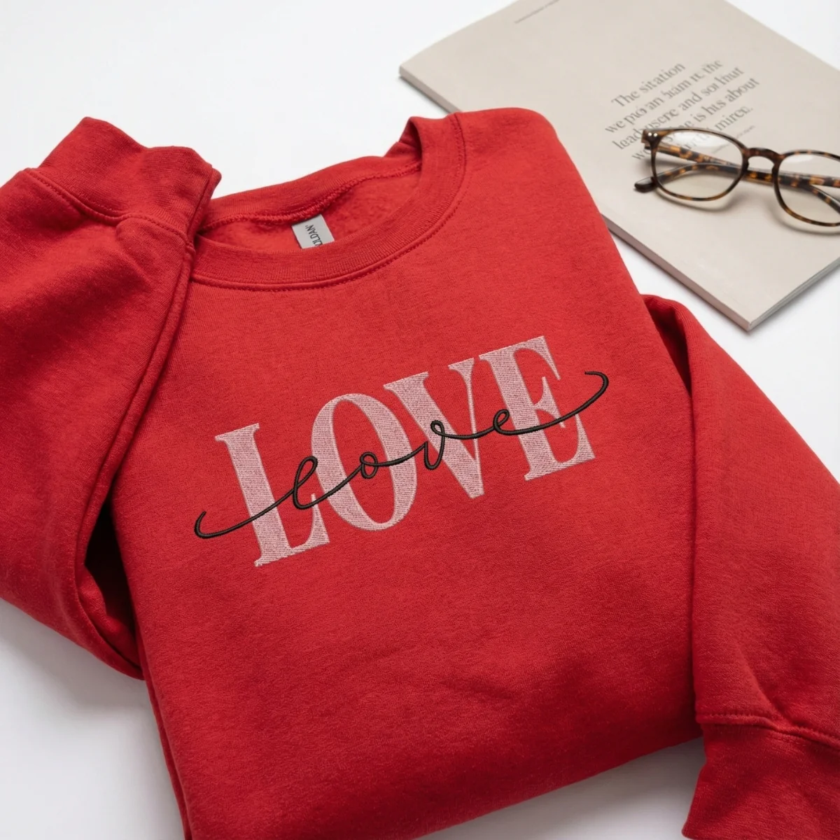 Custom Embroidery Double Love Sweatshirt - Happy Valentine’s Day Hoodie - Image 2