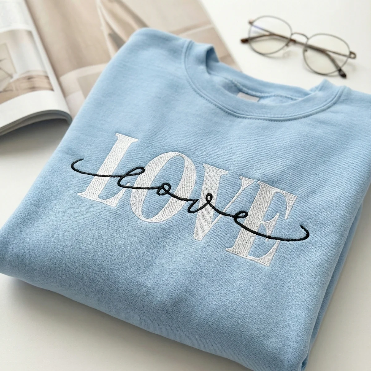 Custom Embroidery Double Love Sweatshirt - Happy Valentine’s Day Hoodie - Image 3