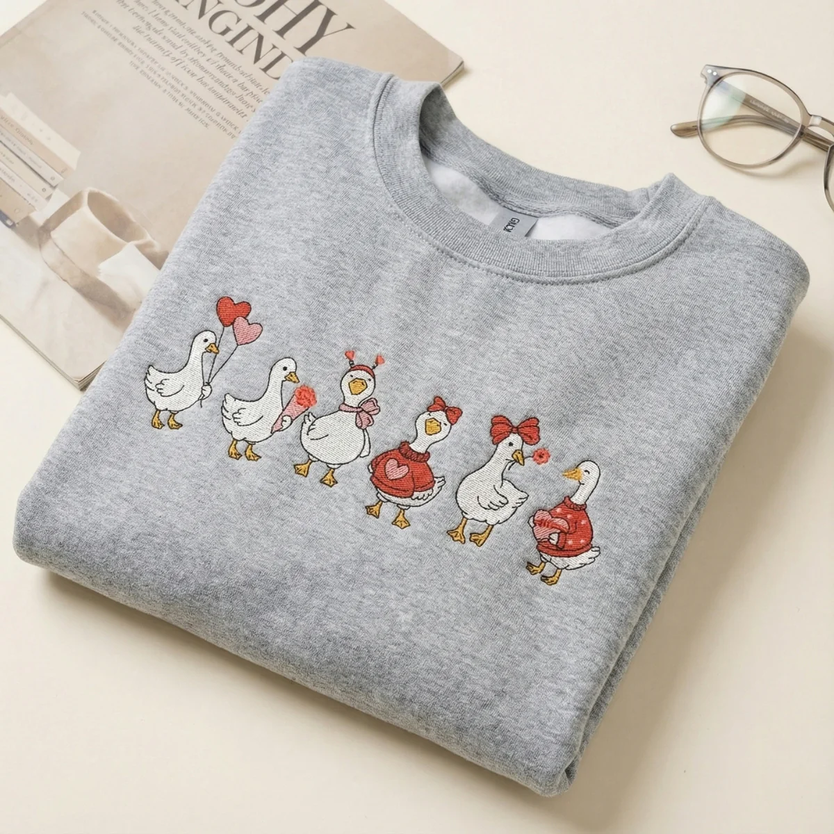 Custom Embroidery Just A Love Goose Sweatshirt - Funny Valentine Hoodie