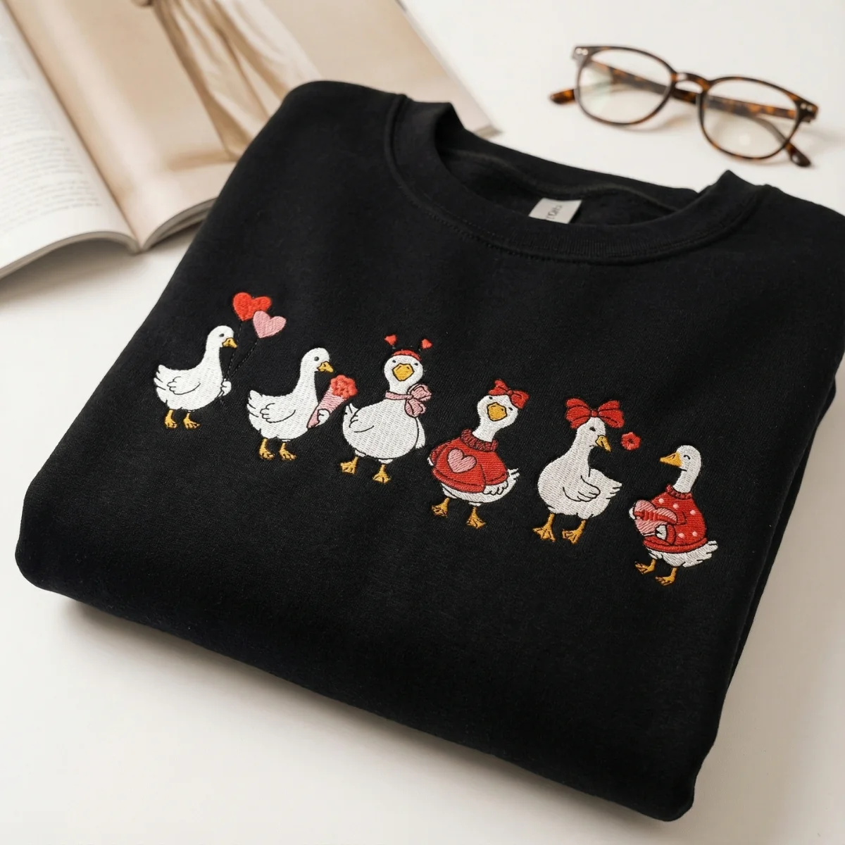 Custom Embroidery Just A Love Goose Sweatshirt - Funny Valentine Hoodie - Image 2