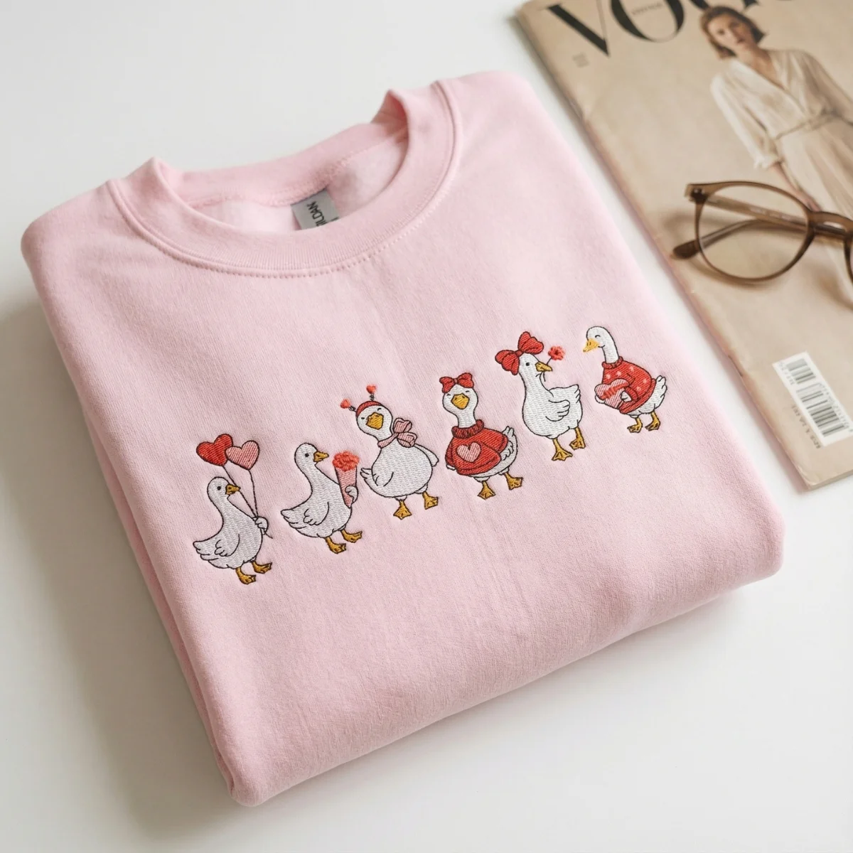 Custom Embroidery Just A Love Goose Sweatshirt - Funny Valentine Hoodie - Image 3