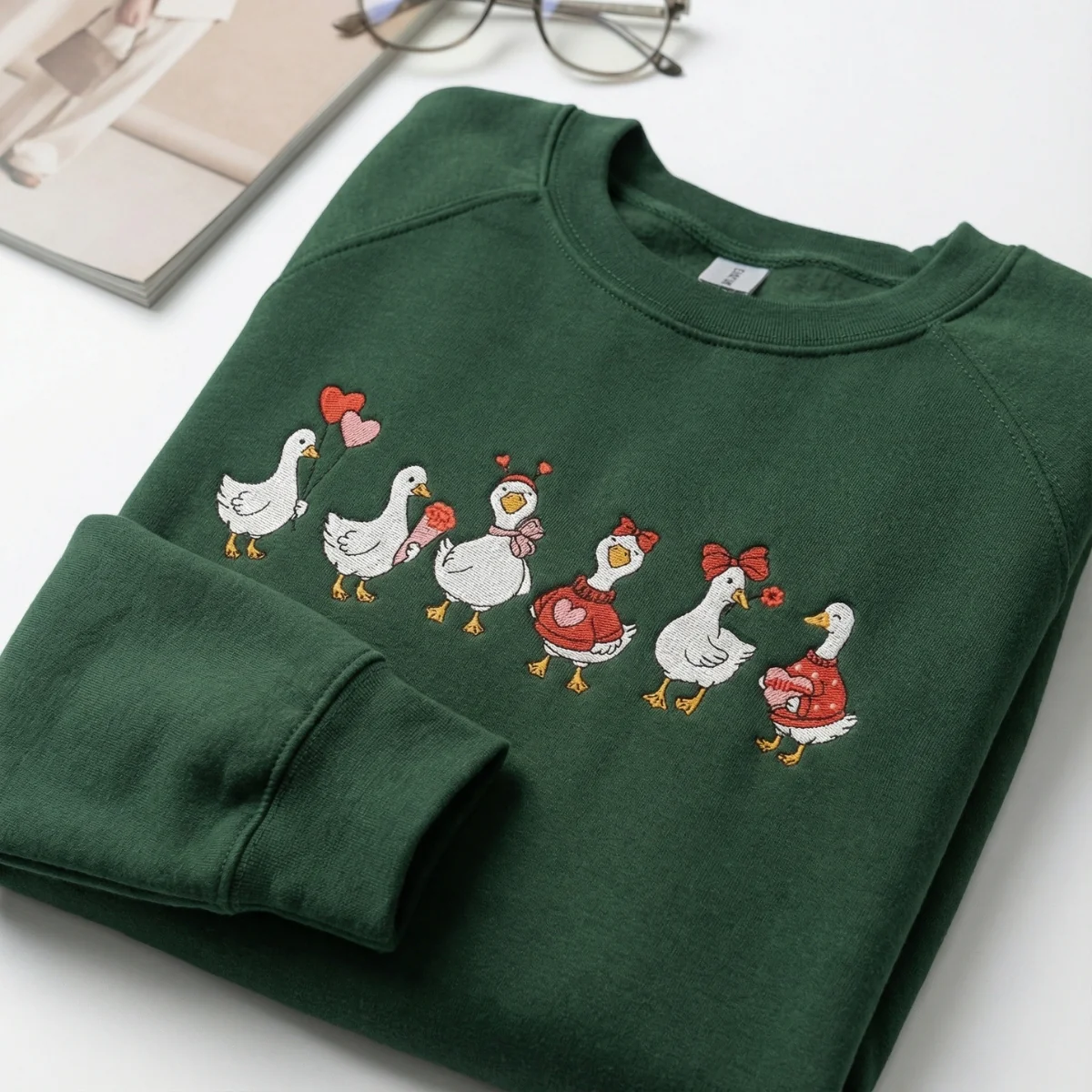 Custom Embroidery Just A Love Goose Sweatshirt - Funny Valentine Hoodie - Image 4