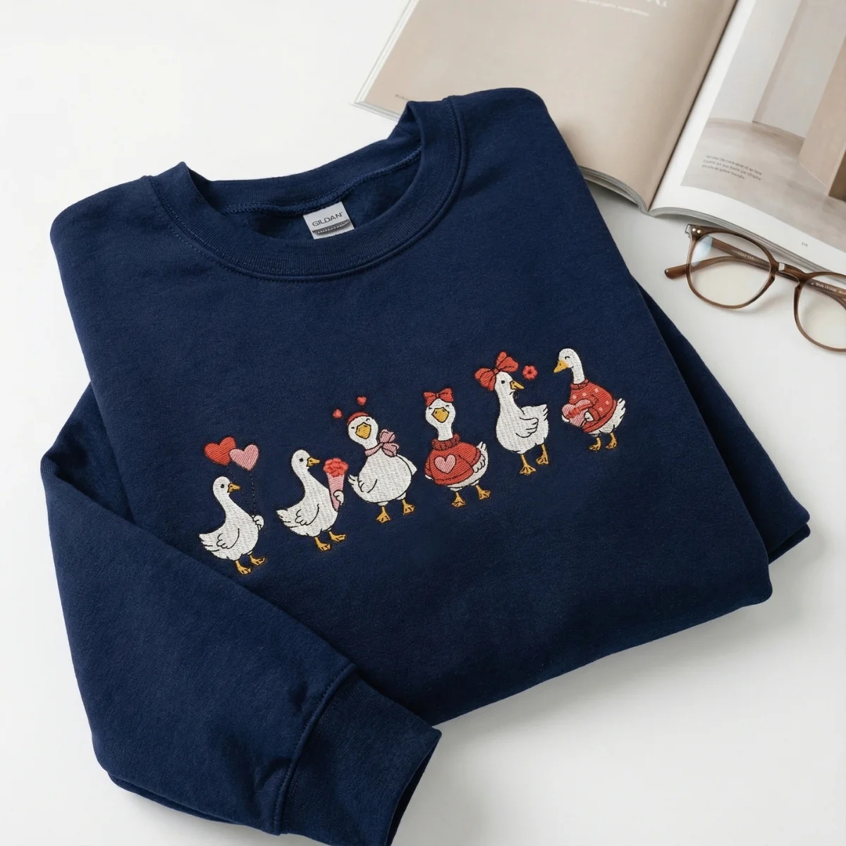 Custom Embroidery Just A Love Goose Sweatshirt - Funny Valentine Hoodie - Image 5