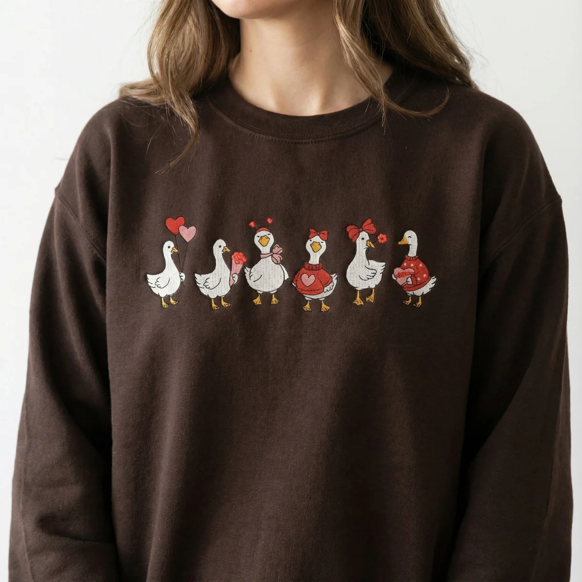 Custom Embroidery Just A Love Goose Sweatshirt - Funny Valentine Hoodie - Image 6