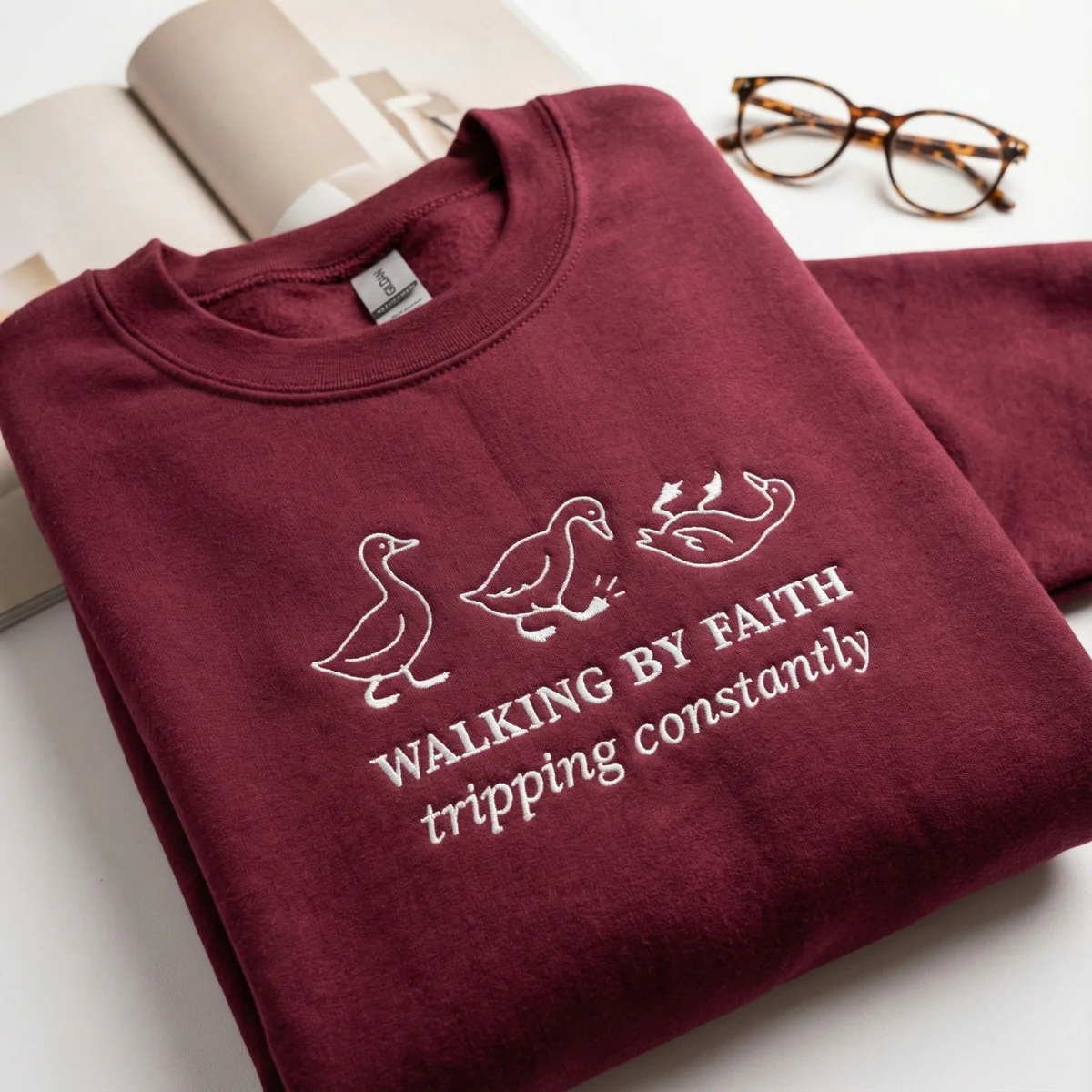 Custom Embroidered Walking By Faith Duck Sweatshirt | Christian Faith Apparel