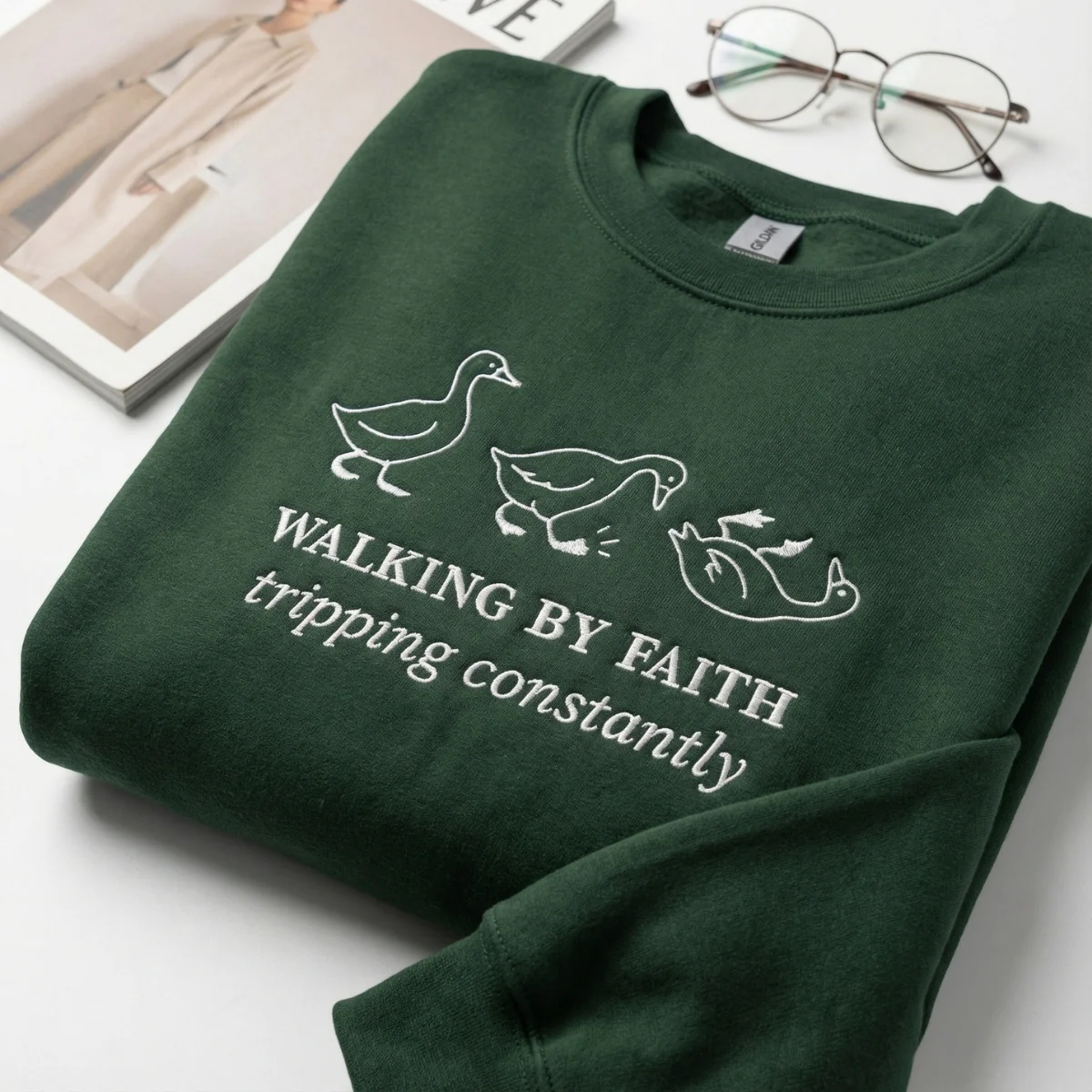 Custom Embroidered Walking By Faith Duck Sweatshirt | Christian Faith Apparel - Image 2