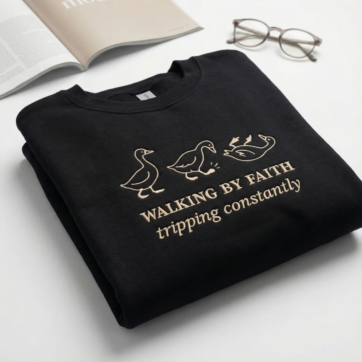 Custom Embroidered Walking By Faith Duck Sweatshirt | Christian Faith Apparel - Image 3