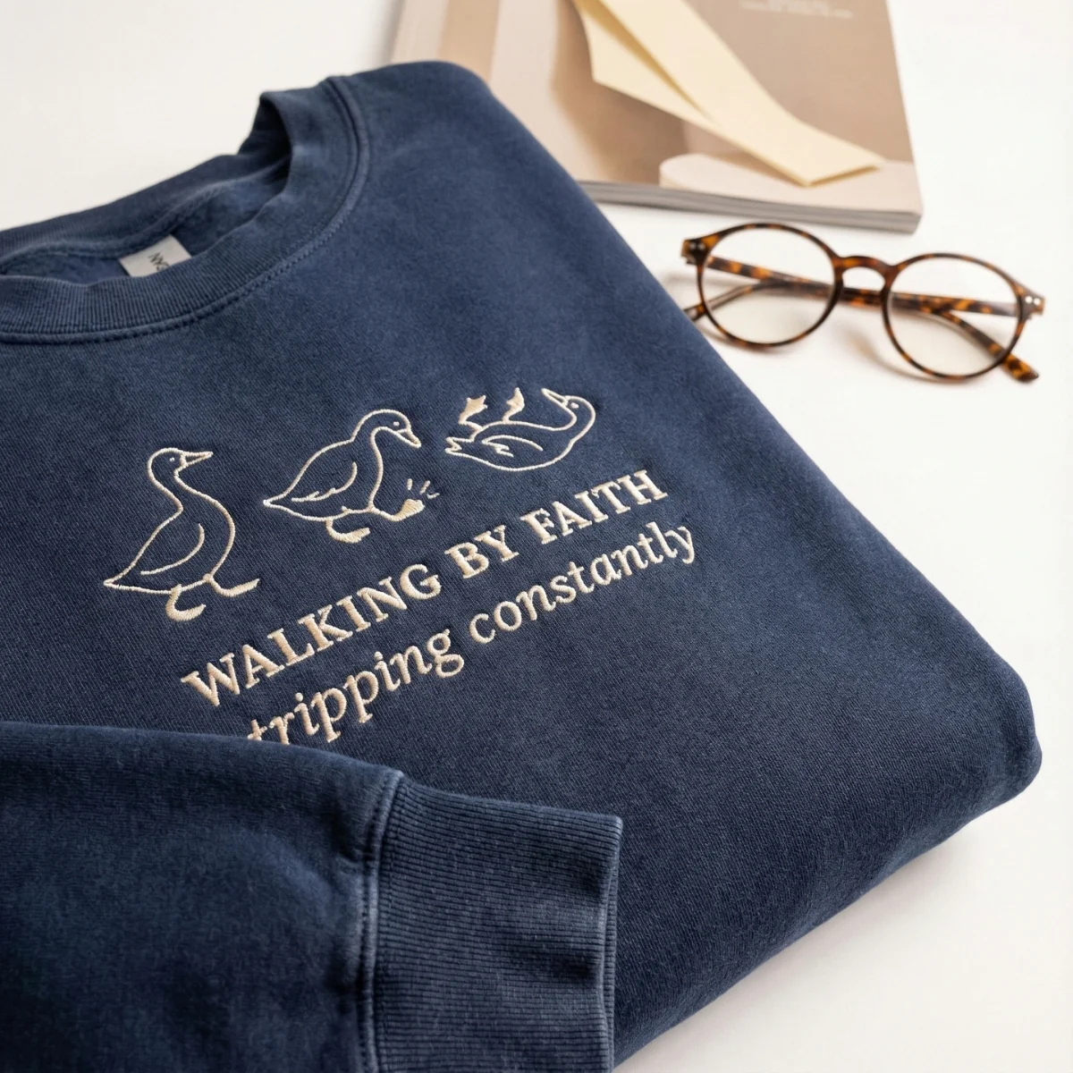 Custom Embroidered Walking By Faith Duck Sweatshirt | Christian Faith Apparel - Image 4