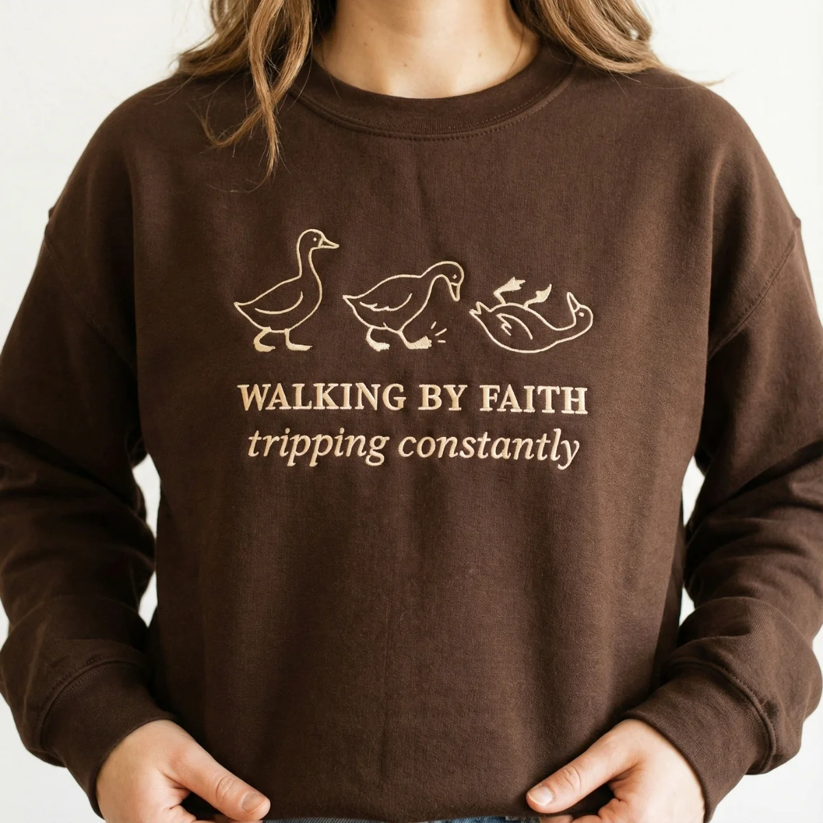 Custom Embroidered Walking By Faith Duck Sweatshirt | Christian Faith Apparel - Image 5