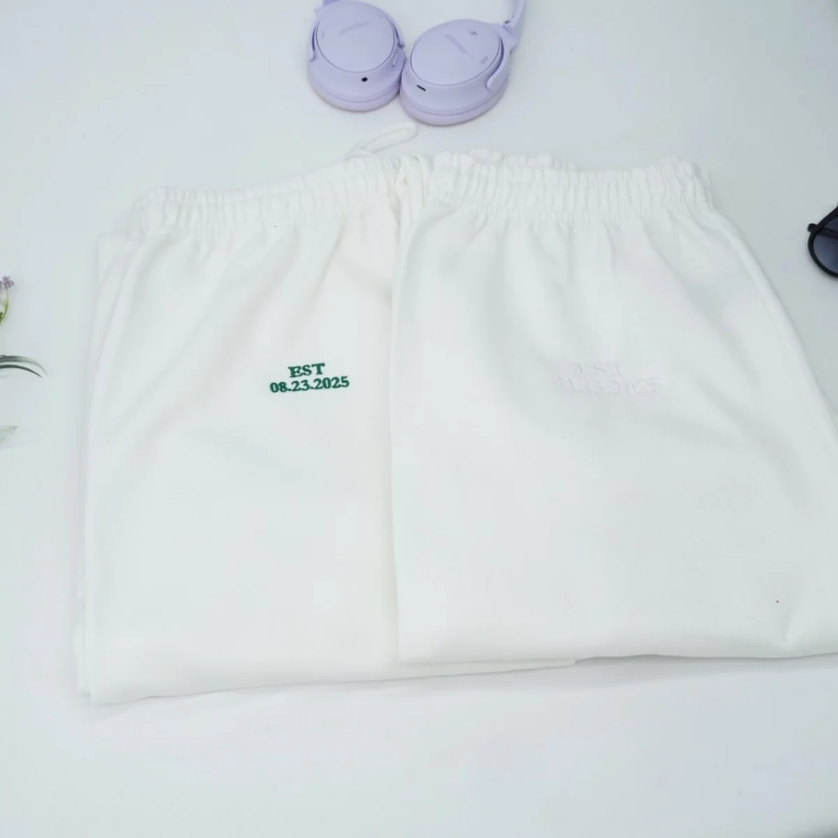 Custom EST Date Sweatpants - Anniversary Embroidered Couples Sweatpants - Relationship Milestone Gift - Image 3