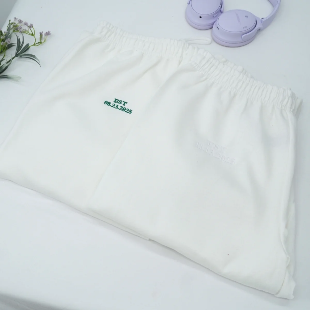 Custom EST Date Sweatpants - Anniversary Embroidered Couples Sweatpants - Relationship Milestone Gift - Image 5