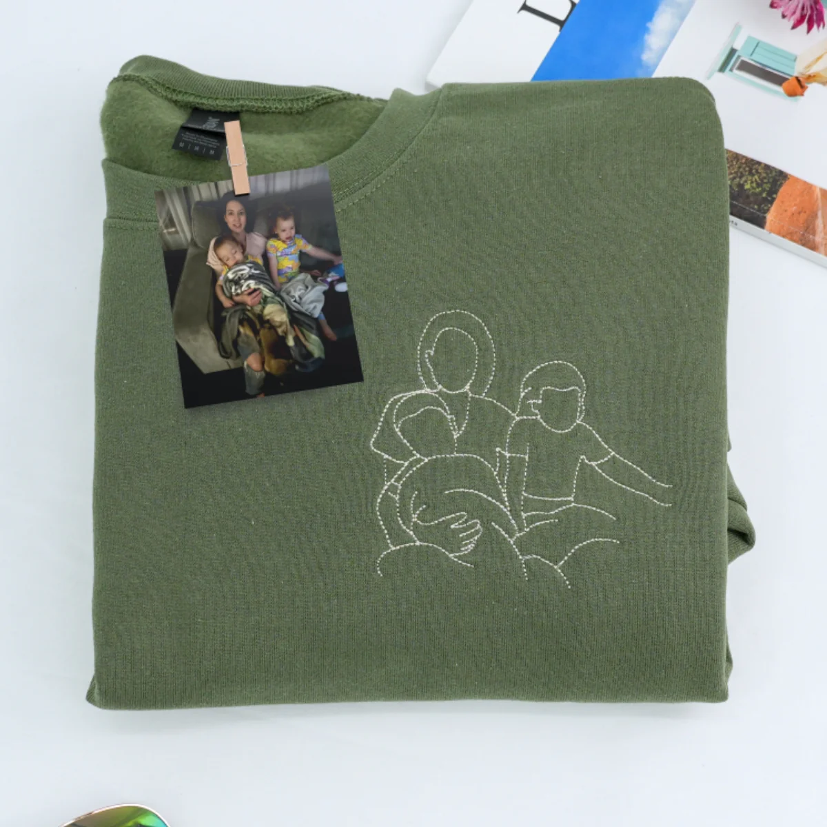 Custom Family Portrait Line Art Embroidered Sweatshirts - Minimalist Photo to Embroidery - Perfect Family Keepsake - Image 3