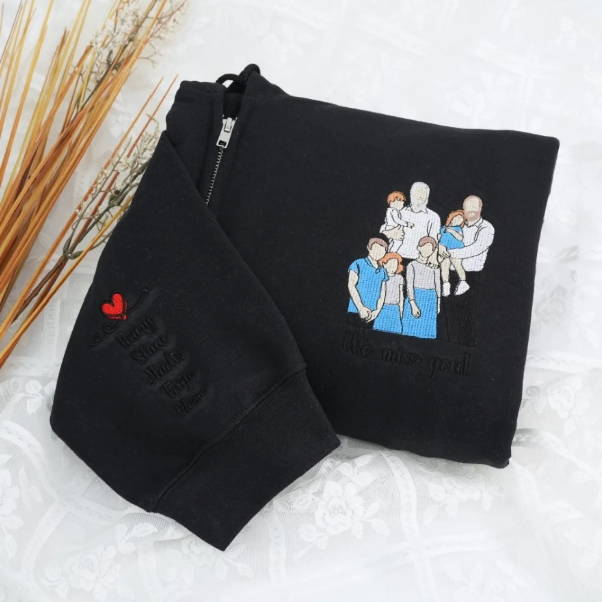 Custom Family Portrait Quarter-Zip - Full-Color Embroidered Family Sweatshirts - Perfect Family Gift - Image 5