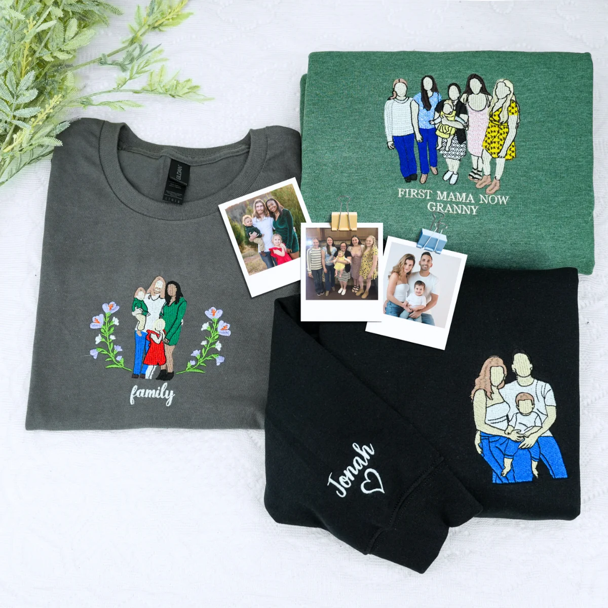Custom Family Portrait Embroidered Sweatshirts - Photo to Embroidery Mom Hoodies - Perfect Mother's Gift - Image 2