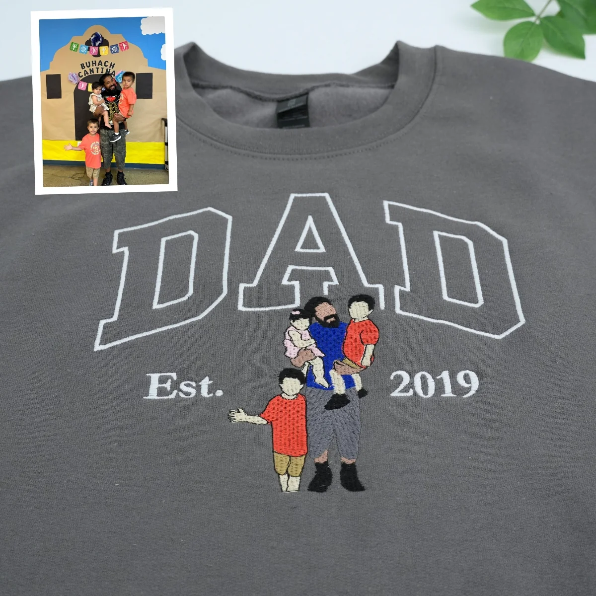 Custom Father Hoodies - Personalized Dad Portrait Embroidered Sweatshirts - Father's Day Gift - Image 4