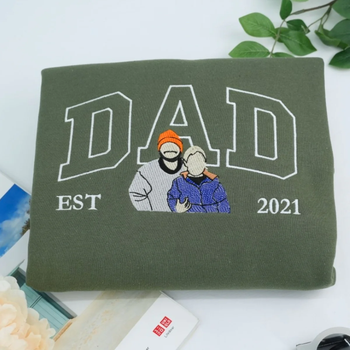 Custom Father Hoodies - Personalized Dad Portrait Embroidered Sweatshirts - Father's Day Gift - Image 5