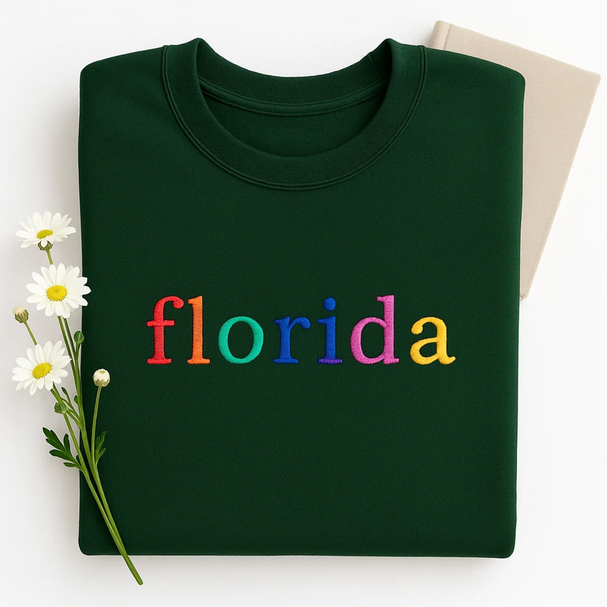 Custom Florida State Sweatshirt - Rainbow Embroidered Letters - Sunshine State Pride Gift - Image 3