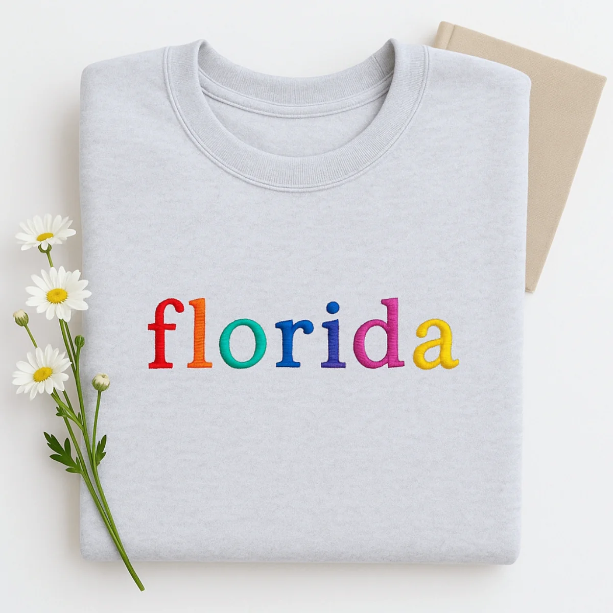Custom Florida State Sweatshirt - Rainbow Embroidered Letters - Sunshine State Pride Gift - Image 4