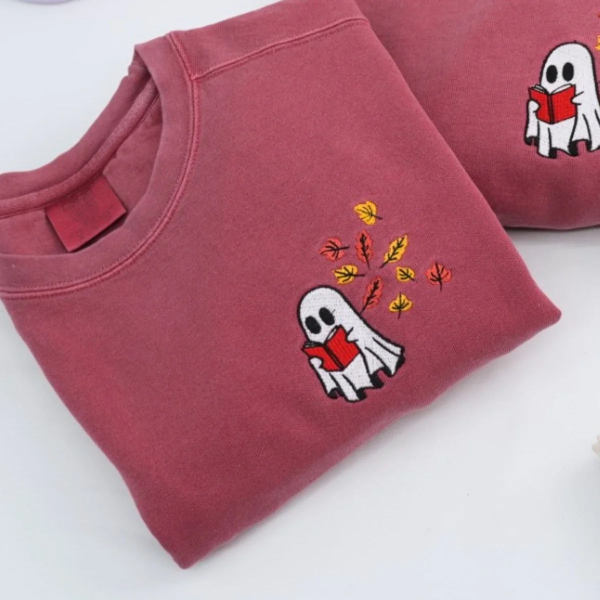 Custom Ghost Reading Book Sweatshirts - Bookish Halloween Embroidered Apparel - Perfect Book Lover Gift - Image 5