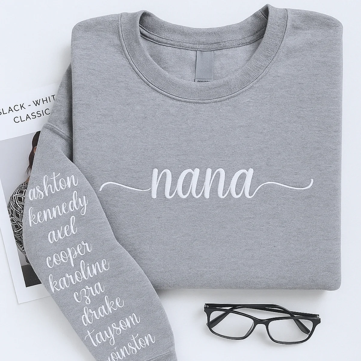 Custom Grandchildren Names Sweatshirt - Nana Hoodie with Kids Names Embroidered - Personalized Grandma Gift - Image 3
