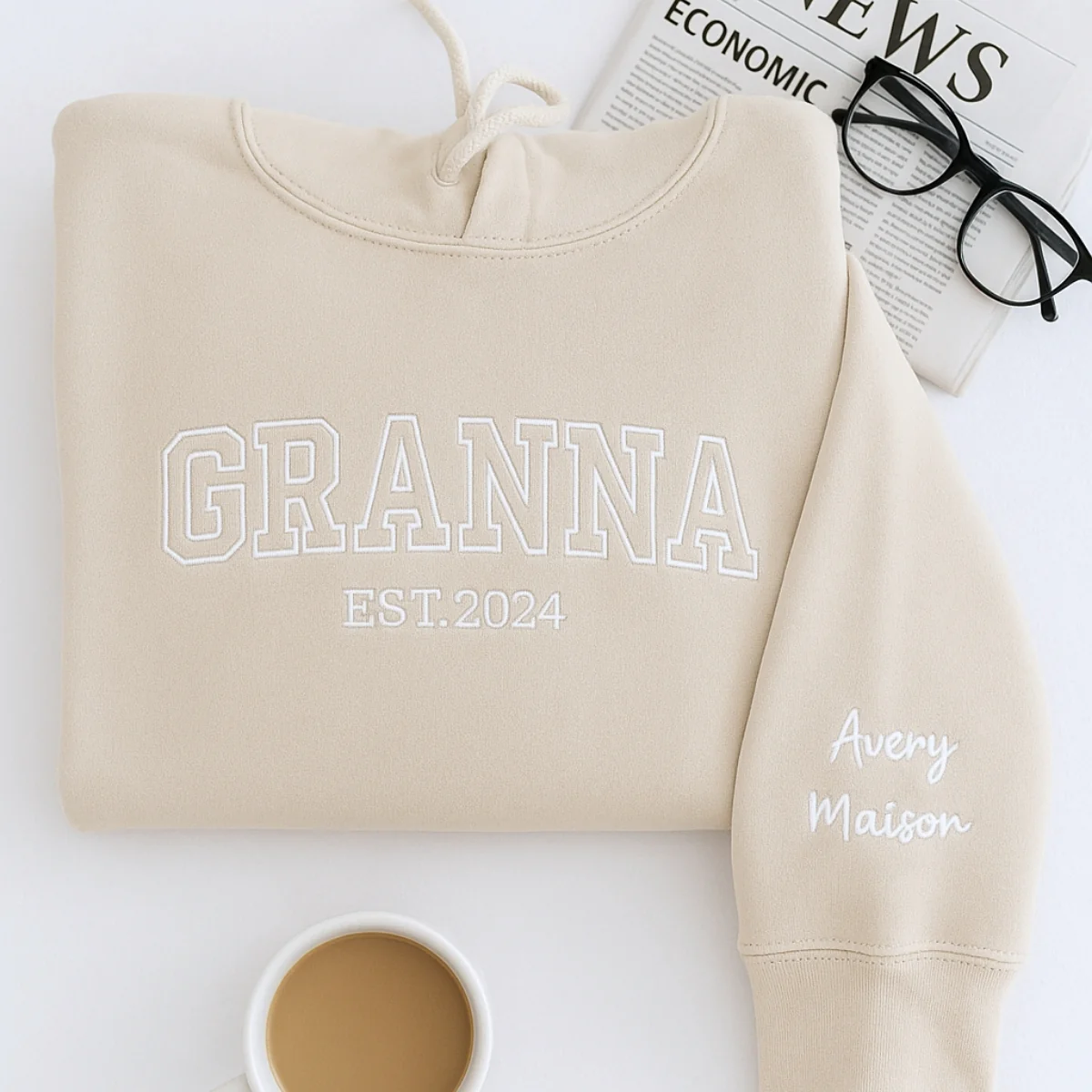 Custom Grandma Hoodie - Grandchildren Names Embroidered Sleeve - Varsity Style Gift - Image 2